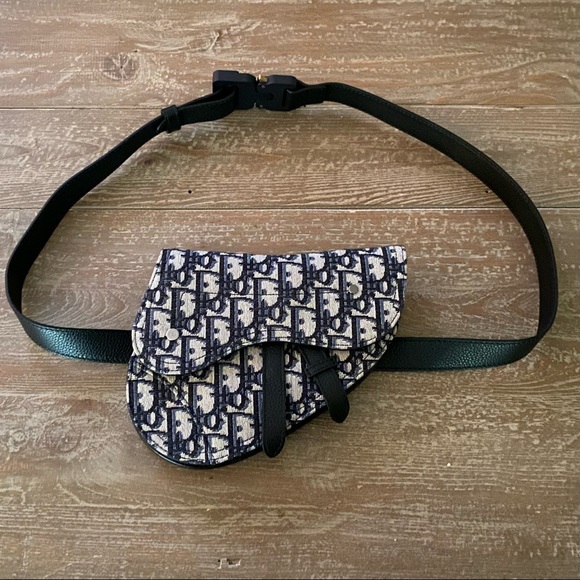 Christian Dior Homme Oblique Saddle Belt Bag Navy Trotter Black Leather - Picture 2 of 15